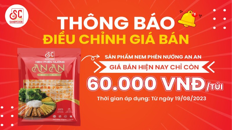 Thông báo thay đổi giá sản phẩm nem phên nướng An An cực hấp dẫn